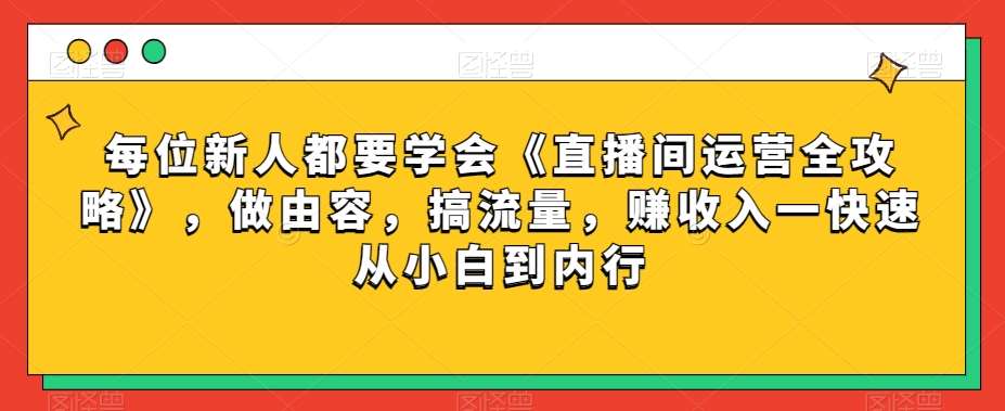 每位新人都要学会《直播间运营全攻略》，做由容，搞流量，赚收入一快速从小白到内行网赚项目-副业赚钱-互联网创业-资源整合南风学院