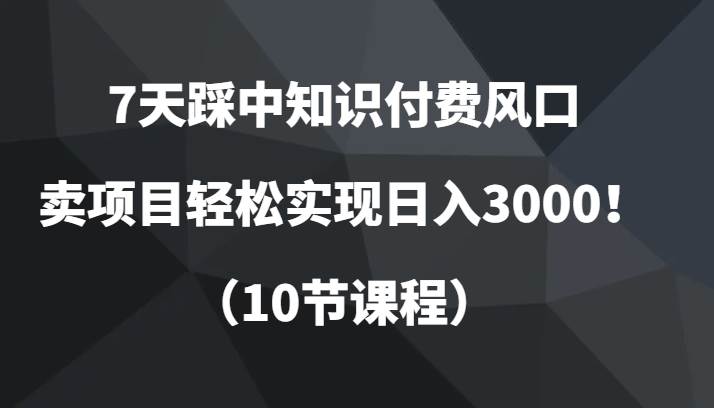7天踩中知识付费风口，卖项目轻松实现日入3000！（10节课程）网赚项目-副业赚钱-互联网创业-资源整合南风学院