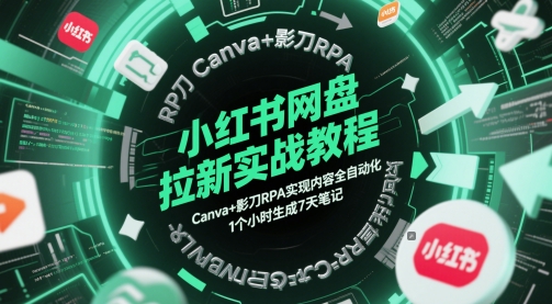 小红书网盘拉新实战教程，Canva+影刀RPA实现内容全自动化，1个小时生成7天笔记网赚项目-副业赚钱-互联网创业-资源整合南风学院