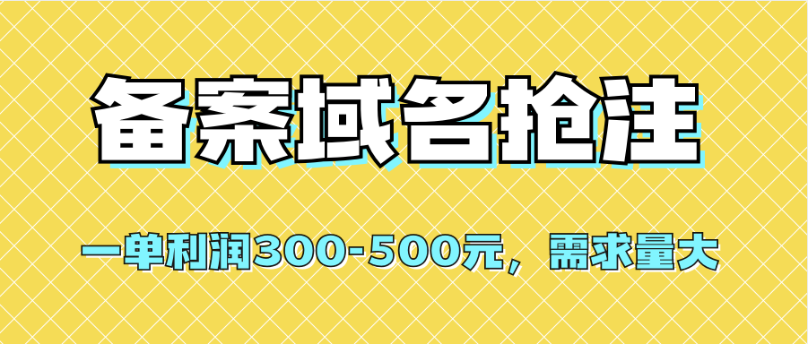 【全网首发】备案域名抢注，一单利润300-500元，需求量大网赚项目-副业赚钱-互联网创业-资源整合南风学院