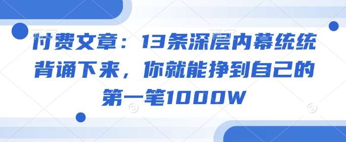 付费文章：13条深层内幕统统背诵下来，你就能挣到自己的第一笔1000W网赚项目-副业赚钱-互联网创业-资源整合南风学院