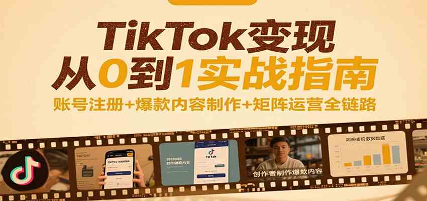 TikTok变现从0到1实战指南：账号注册+爆款内容制作+矩阵运营全链路网赚项目-副业赚钱-互联网创业-资源整合南风学院