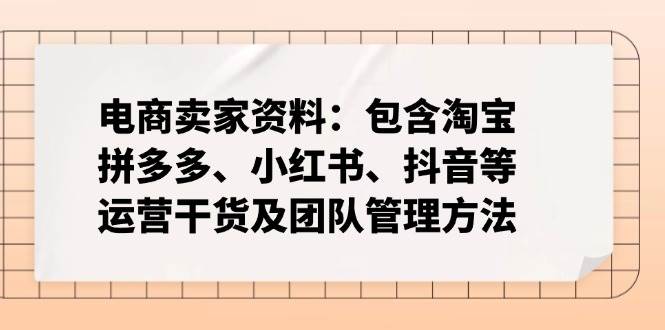 （14354期）电商卖家资料：包含淘宝、拼多多、小红书、抖音等运营干货及团队管理方法网赚项目-副业赚钱-互联网创业-资源整合南风学院
