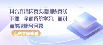 抖音直播运营实操训练营线下课，全面系统学习，面对面解决账号问题网赚项目-副业赚钱-互联网创业-资源整合南风学院