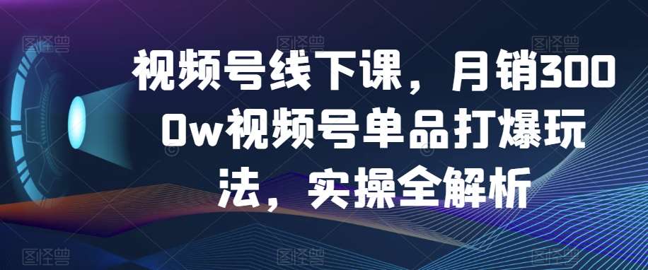 视频号线下课，月销3000w视频号单品打爆玩法，实操全解析网赚项目-副业赚钱-互联网创业-资源整合南风学院