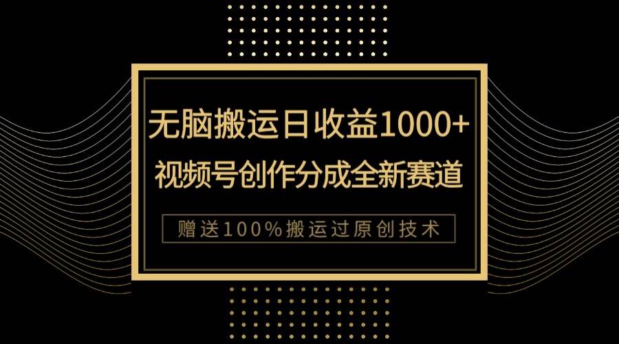 单日收益1000+，新类目新赛道，视频号创作分成无脑搬运100%上热门网赚项目-副业赚钱-互联网创业-资源整合南风学院