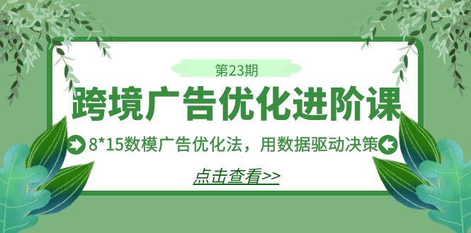 跨境广告·优化进阶课·第23期，8*15数模广告优化法，用数据驱动决策网赚项目-副业赚钱-互联网创业-资源整合南风学院