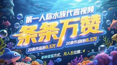 第一人称水族代言视频，条条万赞，20条作品涨粉7.8W，多种变现方式月入五位数网赚项目-副业赚钱-互联网创业-资源整合南风学院