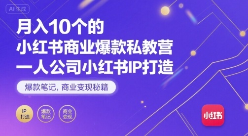 月入10个的小红书商业爆款私教营，一人公司小红书IP打造，爆款笔记，商业变现秘籍网赚项目-副业赚钱-互联网创业-资源整合南风学院