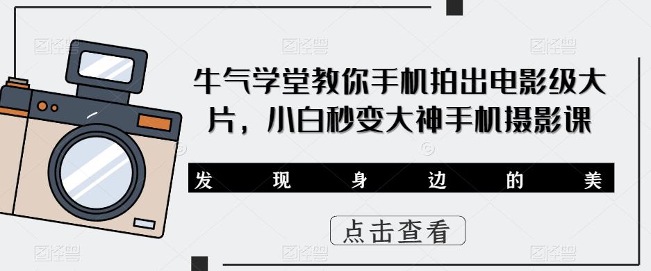 牛气学堂教你手机拍出电影级大片，小白秒变大神手机摄影课网赚项目-副业赚钱-互联网创业-资源整合南风学院