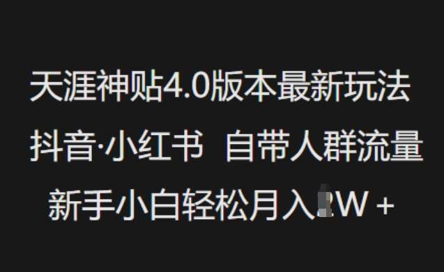 天涯神贴4.0版本最新玩法，抖音·小红书自带人群流量，新手小白轻松月入过W网赚项目-副业赚钱-互联网创业-资源整合南风学院