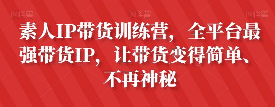 素人IP带货训练营，全平台最强带货IP，让带货变得简单、不再神秘网赚项目-副业赚钱-互联网创业-资源整合南风学院