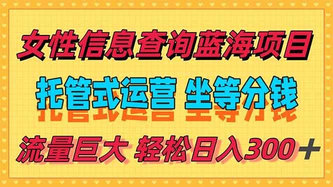 （15216期）稳定日入300＋，小众信息查询蓝海项目，全程懒人式托管，解放你的时间网赚项目-副业赚钱-互联网创业-资源整合南风学院