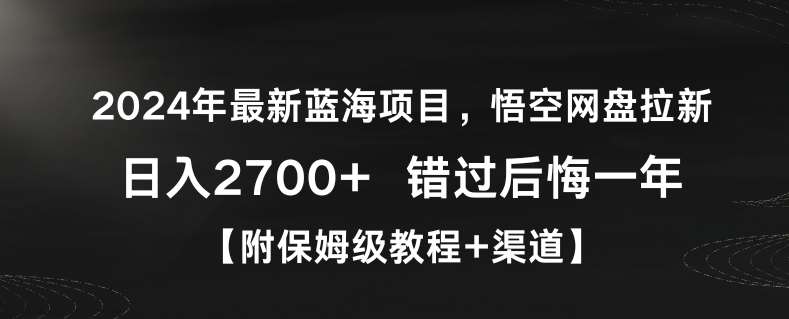 2024年最新蓝海项目，悟空网盘拉新，日入2700+错过后悔一年【附保姆级教程+渠道】【揭秘】网赚项目-副业赚钱-互联网创业-资源整合南风学院