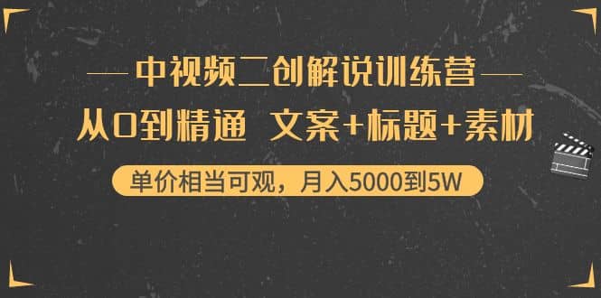 中视频二创解说训练营：从0到精通 文案+标题+素材网赚项目-副业赚钱-互联网创业-资源整合南风学院