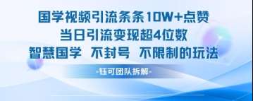 国学视频引流条条10W+点赞当日引流变现超4位数网赚项目-副业赚钱-互联网创业-资源整合南风学院