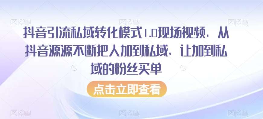 抖音引流私域转化模式1.0现场视频，从抖音源源不断把人加到私域，让加到私域的粉丝买单网赚项目-副业赚钱-互联网创业-资源整合南风学院