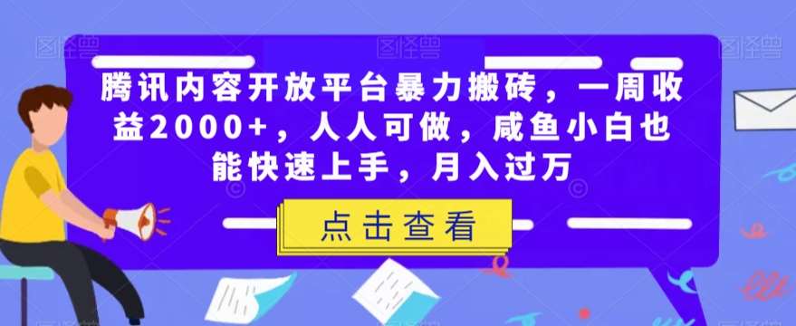 腾讯内容开放平台暴力搬砖，一周收益2000+，人人可做，咸鱼小白也能快速上手，月入过万网赚项目-副业赚钱-互联网创业-资源整合南风学院