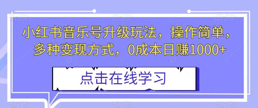 小红书音乐号升级玩法，操作简单，多种变现方式，0成本日赚1000+【揭秘】网赚项目-副业赚钱-互联网创业-资源整合南风学院