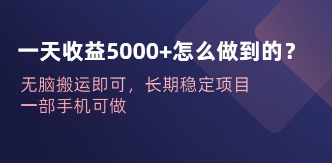 一天收益5000+怎么做到的？无脑搬运即可，长期稳定项目，一部手机可做【揭秘】网赚项目-副业赚钱-互联网创业-资源整合南风学院