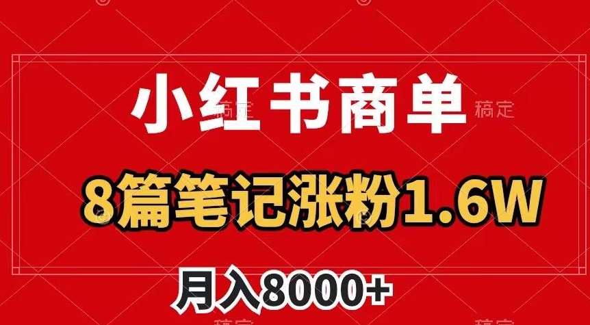 小红书商单最新玩法，8篇笔记涨粉1.6w，作品制作简单，月入8000+【揭秘】网赚项目-副业赚钱-互联网创业-资源整合南风学院