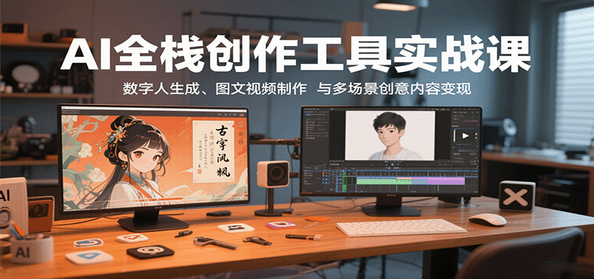 AI全栈创作工具实战课：数字人生成、图文视频制作与多场景创意内容变现网赚项目-副业赚钱-互联网创业-资源整合南风学院