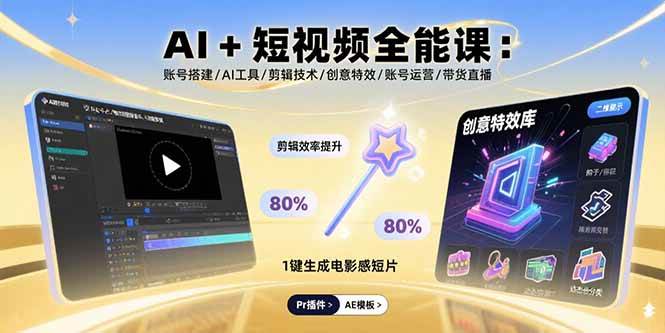 （15862期）AI+短视频全能课：账号搭建/AI工具/剪辑技术/创意特效/账号运营/带货直播网赚项目-副业赚钱-互联网创业-资源整合南风学院