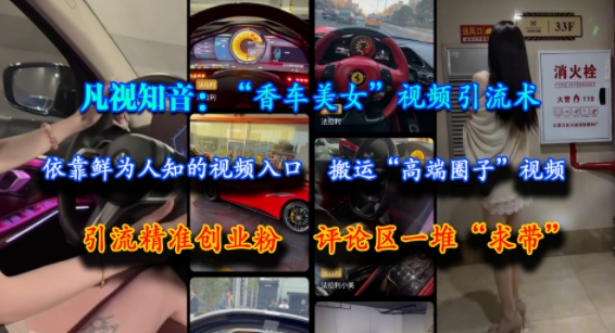 凡视知音：“香车美女”视频引流术，依靠鲜为人知的视频入口，搬运“高端圈子”视频，引流精准创业粉，评论区一堆“求带”网赚项目-副业赚钱-互联网创业-资源整合南风学院