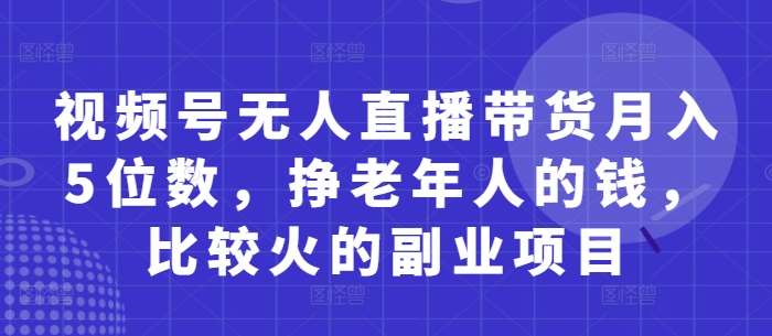 视频号无人直播带货月入5位数，挣老年人的钱，比较火的副业项目网赚项目-副业赚钱-互联网创业-资源整合南风学院