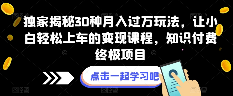 独家揭秘30种月入过万玩法，让小白轻松上车的变现课程，知识付费终极项目【揭秘】网赚项目-副业赚钱-互联网创业-资源整合南风学院