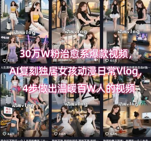 30万W粉治愈系爆款视频，AI复刻独居女孩动漫日常Vlog，4步做出温暖百W人的视频网赚项目-副业赚钱-互联网创业-资源整合南风学院