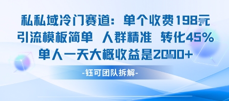 私域冷门赛道单个收费198米引流模板简单人群精准 45%的转化率单人一天大概收益多张网赚项目-副业赚钱-互联网创业-资源整合南风学院