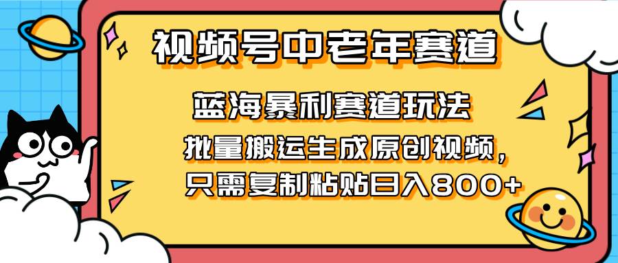 （14314期）2025视频号中老年短视频蓝海暴利风口！复制粘贴搬运视频单日赚800+，无…网赚项目-副业赚钱-互联网创业-资源整合南风学院