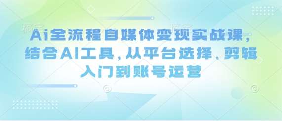 Ai全流程自媒体变现实战课，结合AI工具，从平台选择、剪辑入门到账号运营网赚项目-副业赚钱-互联网创业-资源整合南风学院