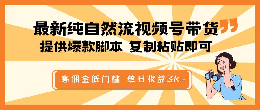最新纯自然流视频号带货，提供爆款脚本简单 复制粘贴即可，高佣金低门槛，单日收益3K+网赚项目-副业赚钱-互联网创业-资源整合南风学院