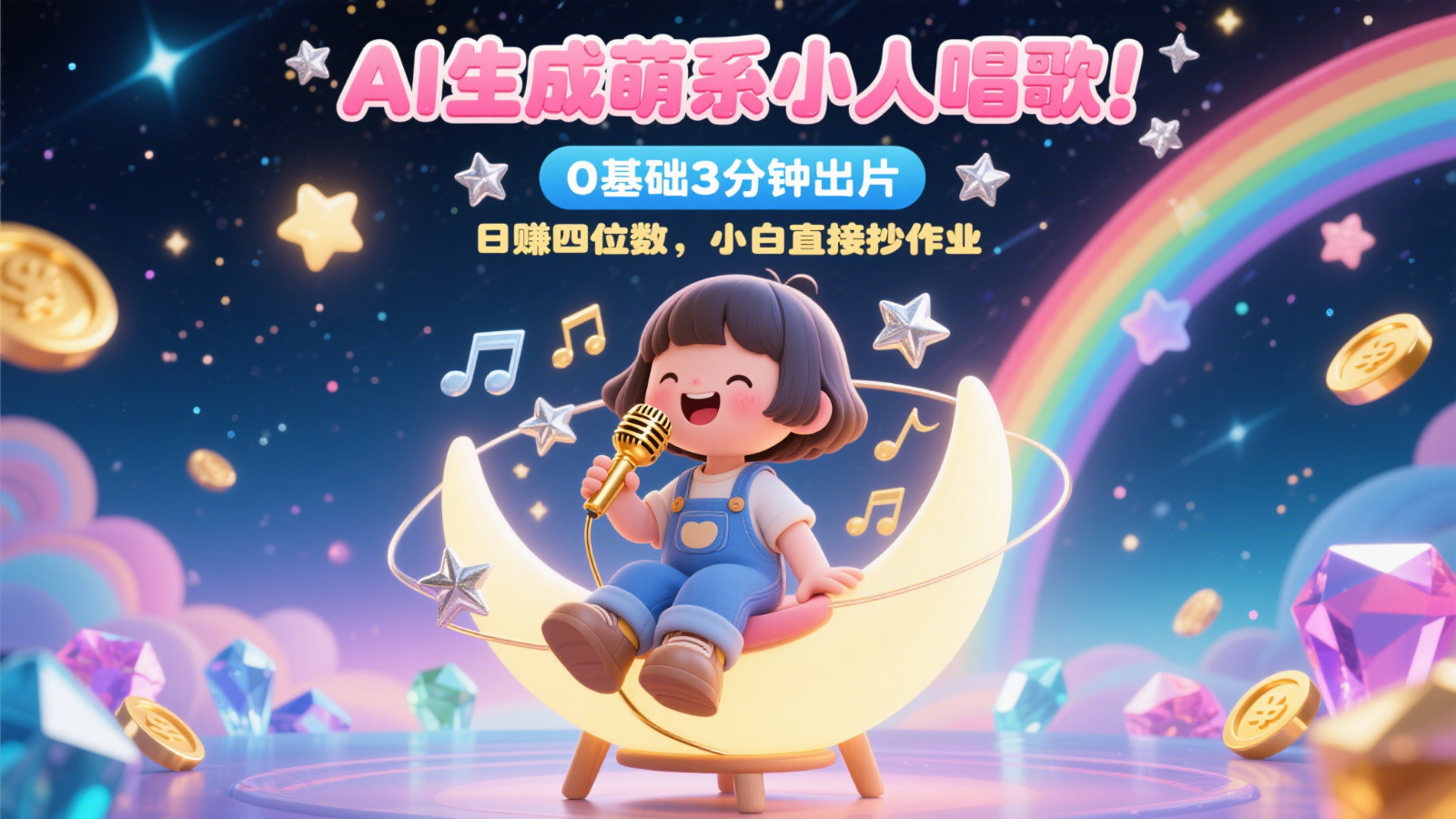 AI生成萌系小人唱歌！0基础3分钟出片，28个作品涨粉9万，日赚四位数，小白直接抄作业网赚项目-副业赚钱-互联网创业-资源整合南风学院