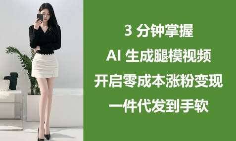 3分钟掌握AI生成腿模视频，开启零成本涨粉变现，一件代发到手软网赚项目-副业赚钱-互联网创业-资源整合南风学院