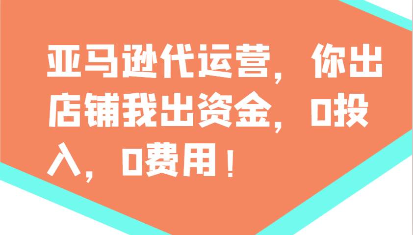 亚马逊代运营，你出店铺我出资金，0投入，0费用，无责任每天300分红，赢亏我承担网赚项目-副业赚钱-互联网创业-资源整合南风学院