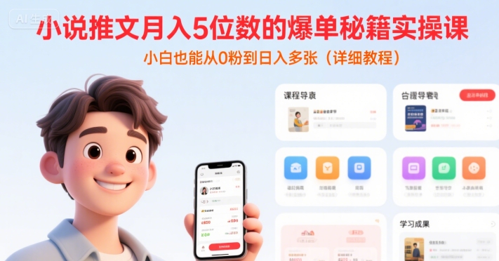 小说推文月入5位数的爆单秘籍实操课，，小白也能从0粉到日入多张(详细教程)网赚项目-副业赚钱-互联网创业-资源整合南风学院
