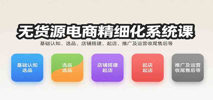 无货源电商精细化系统课：基础认知、选品、店铺搭建、起店、推广及运营收尾售后等网赚项目-副业赚钱-互联网创业-资源整合南风学院