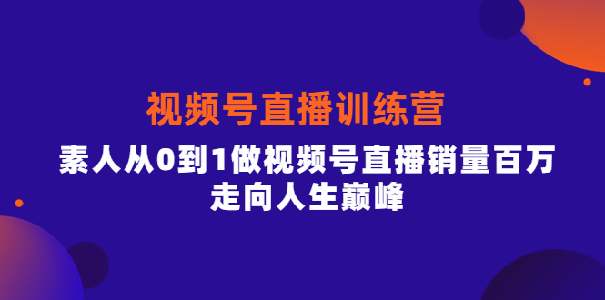 视频号直播训练营，素人从0到1做视频号直播销量百万，走向人生巅峰网赚项目-副业赚钱-互联网创业-资源整合南风学院