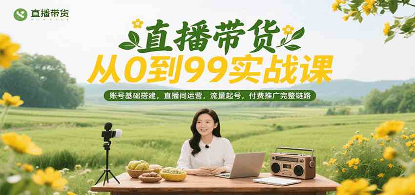直播带货从0到99实战课，账号基础搭建，直播间运营，流量起号，付费推广完整链路网赚项目-副业赚钱-互联网创业-资源整合南风学院
