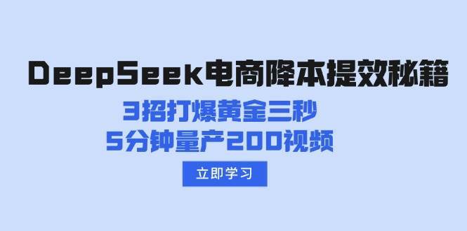 DeepSeek电商降本提效秘籍：3招打爆黄金三秒，5分钟量产200视频网赚项目-副业赚钱-互联网创业-资源整合南风学院