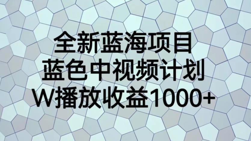 全新蓝海项目,蓝色中视频计划,1W播放量1000+【揭秘】网赚项目-副业赚钱-互联网创业-资源整合南风学院