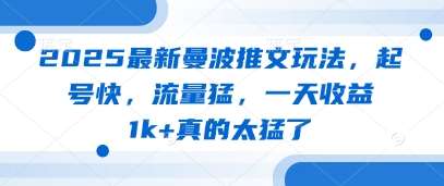 2025最新曼波推文玩法，起号快，流量猛，一天收益1k+真的太猛了网赚项目-副业赚钱-互联网创业-资源整合南风学院