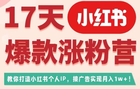 17天小红书爆款涨粉营（广告变现方向），教你打造小红书博主IP、接广告变现的网赚项目-副业赚钱-互联网创业-资源整合南风学院