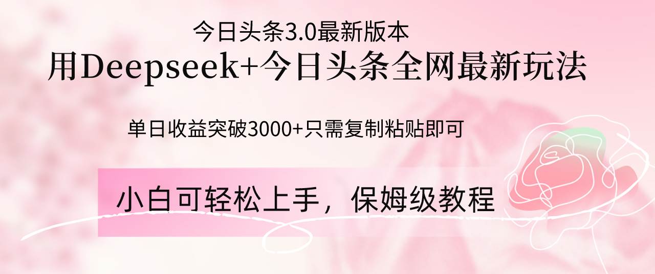 （14452期）Deepseek结合今日头条全网最新玩法，单日收益突破3000+，只需要简单的…网赚项目-副业赚钱-互联网创业-资源整合南风学院