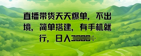 直播带货天天爆单，不出境，简单搭建，有手机就行，日入多张网赚项目-副业赚钱-互联网创业-资源整合南风学院