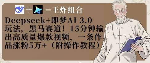 Deepseek+即梦AI3.0玩法，黑马赛道！15分钟输出高质量爆款视频，一条作品涨粉5W+网赚项目-副业赚钱-互联网创业-资源整合南风学院