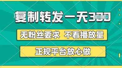 转发视频一天3张+，正规平台放心做，不看播放量，无粉丝要求，随时随地挣收益【揭秘】网赚项目-副业赚钱-互联网创业-资源整合南风学院